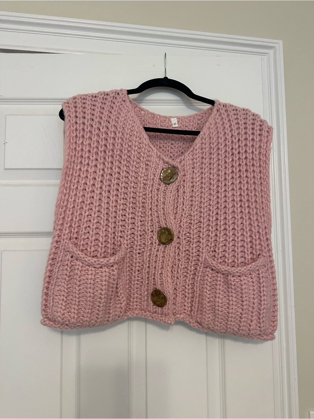 Light pink Chunky Knit Button-Front Sweater Vest